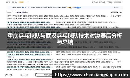 重庆乒乓球队与武汉乒乓球队技术对决赛后分析与总结