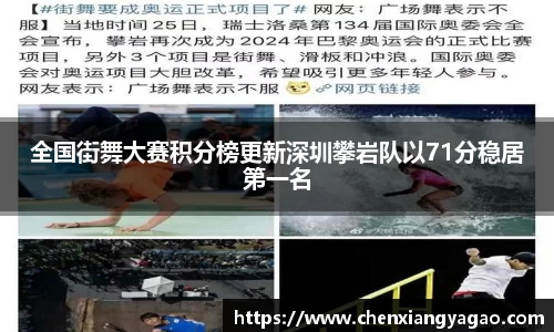 全国街舞大赛积分榜更新深圳攀岩队以71分稳居第一名
